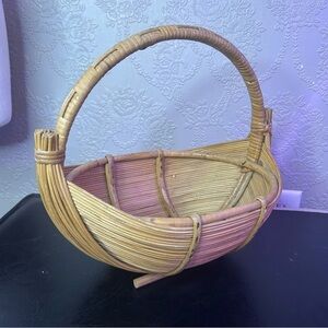 Woven Rattan Basket with Handle Vintage